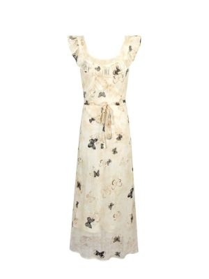 Square Neck Butterfly Print Dress – Lace-Up Fit for Spring Days