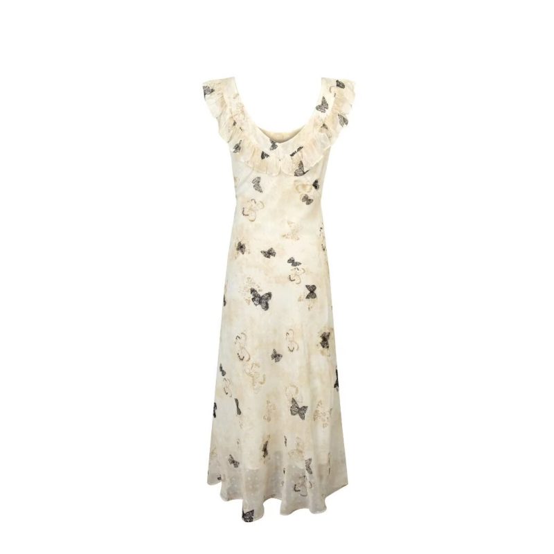 Square Neck Butterfly Print Dress – Lace-Up Fit for Spring Days - Image 2
