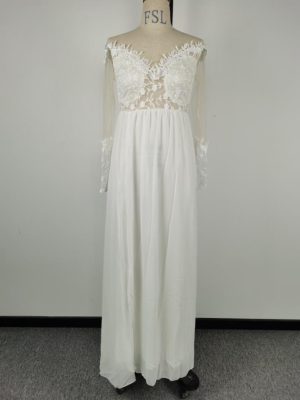 Lace See-Through Long Sleeve Wedding Dress