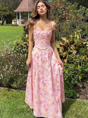 Floral Corset Strap Sweetheart Princess Dress