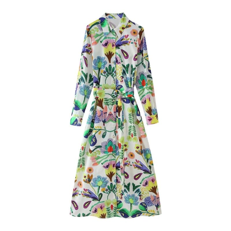 Spring Floral Poplin Shirt Dress with Belt - Image 2