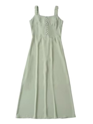 Slim Suspender Dress – Decorative Button Detail