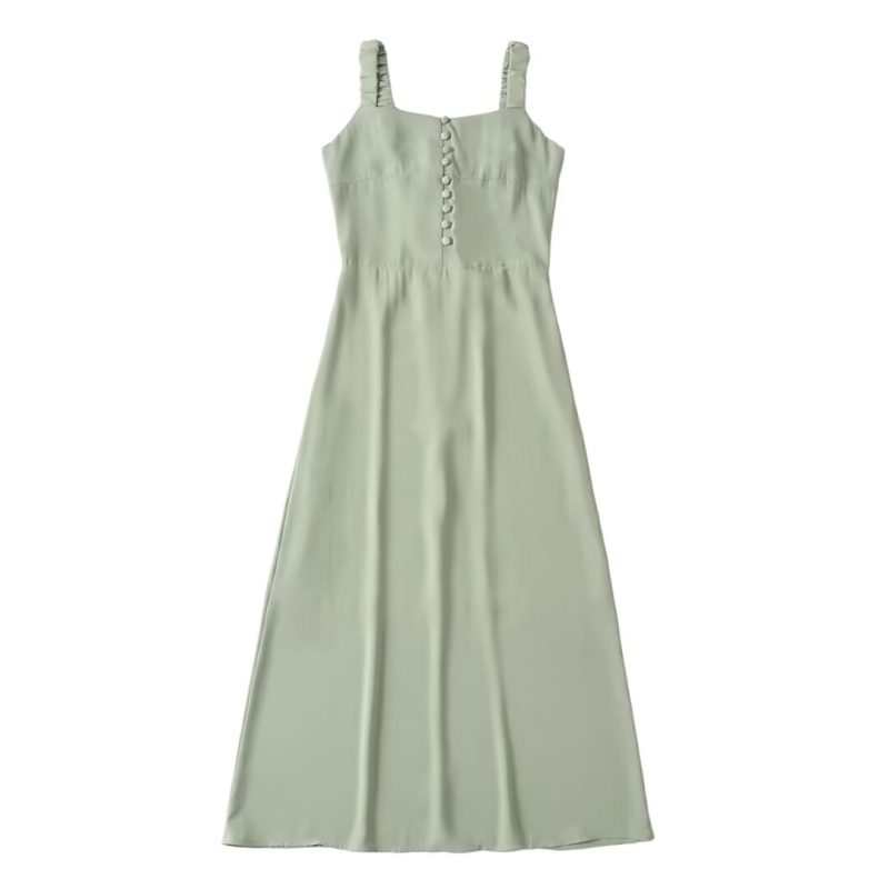 Slim Suspender Dress – Decorative Button Detail