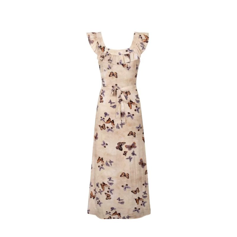 Slim Waist Floral Dress – Backless Summer Print Style