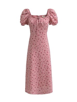 Self-Tie Pink Roses Dress – Summer Maxi Look