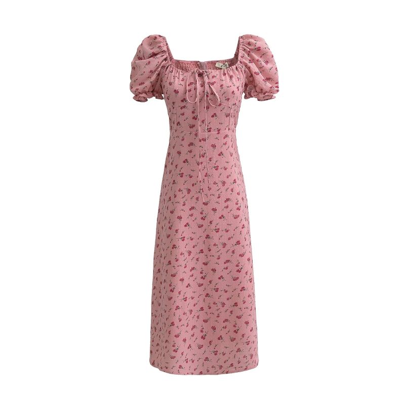 Self-Tie Pink Roses Dress – Summer Maxi Look