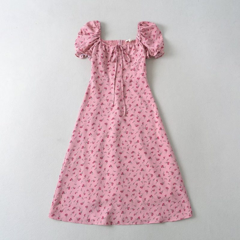 Self-Tie Pink Roses Dress – Summer Maxi Look - Image 3