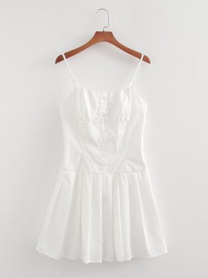 French Slimming Solid A-Line Cami Dress