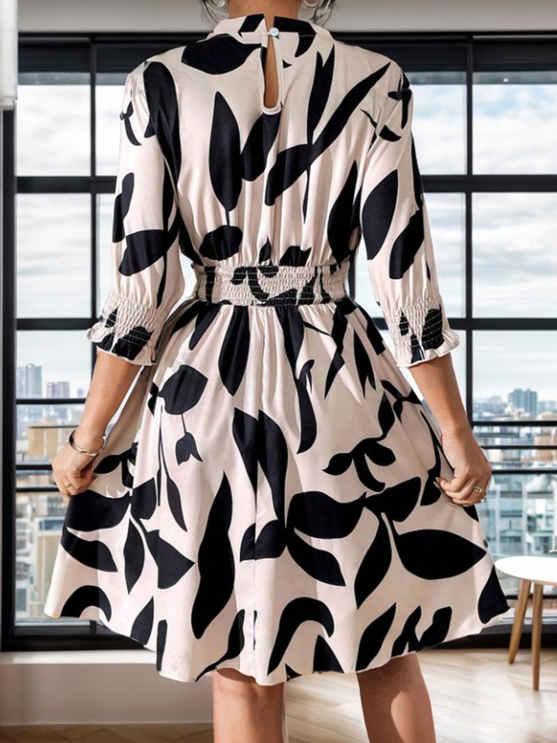Summer Printed Crew Neck A-Line Dress - Image 4