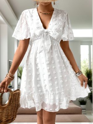 Summer V-Neck A-Line Short Sleeve Dress