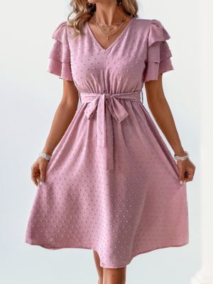 Elegant V-Neck Summer A-Line Dress Women