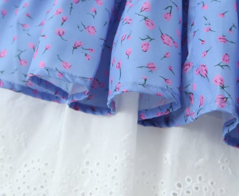 Printed Lace Stitching Dress – Summer Square Neck - Image 4