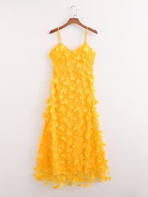 Yellow Mesh Dress – Sleeveless Sling Fit