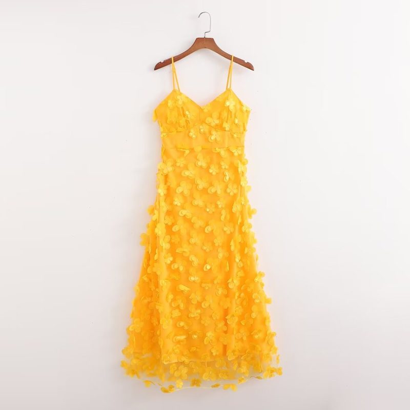 Yellow Mesh Dress – Sleeveless Sling Fit