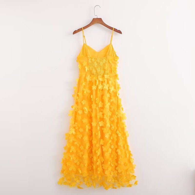 Yellow Mesh Dress – Sleeveless Sling Fit - Image 2