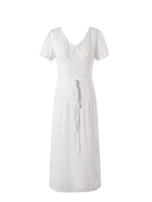 Embroidered High-Grade Waist Tie Long Dress