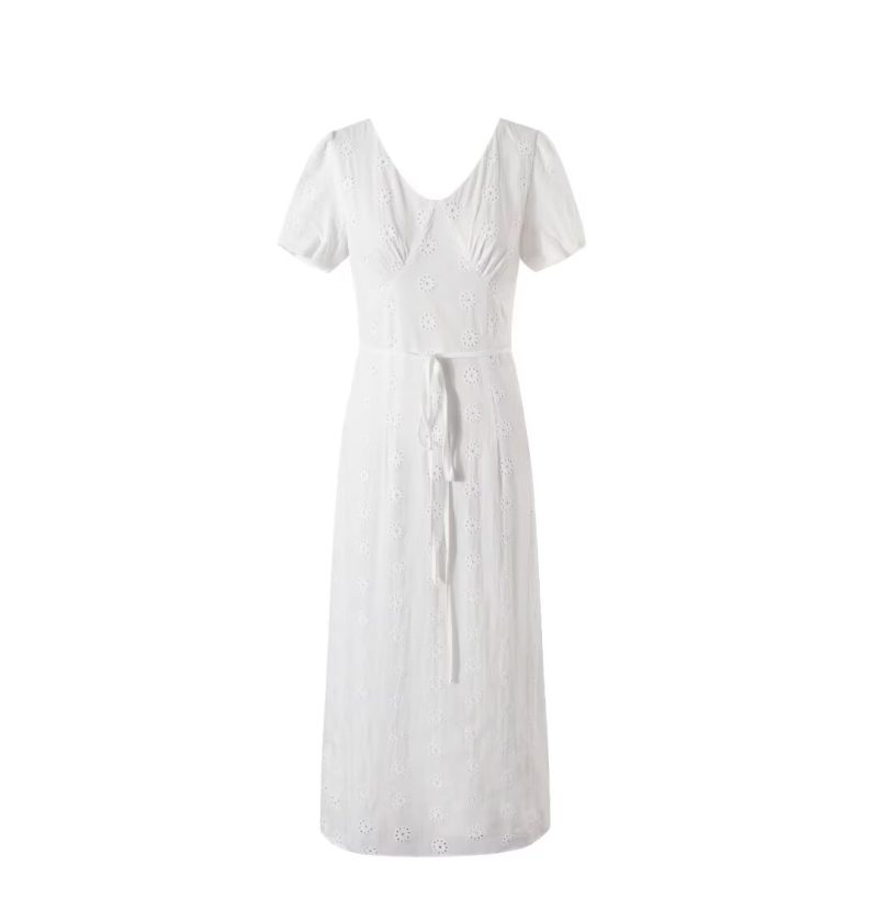Embroidered High-Grade Waist Tie Long Dress