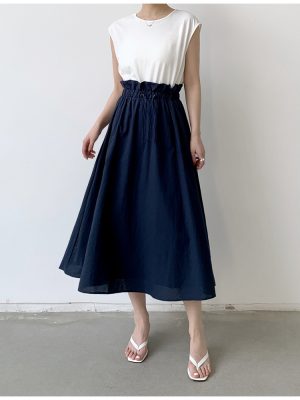 Cotton Contrast Swing Dress with Layered Look