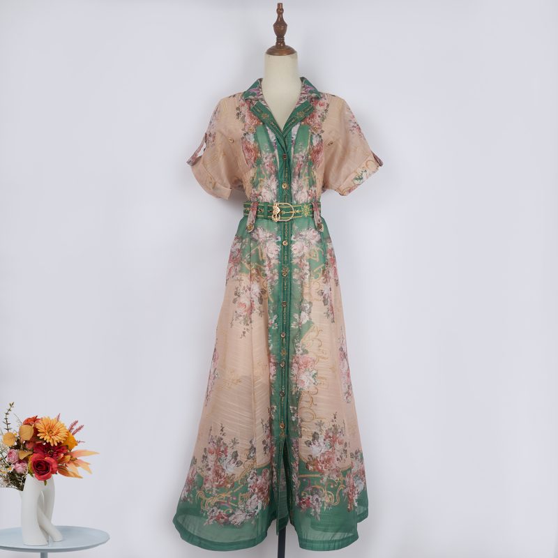 Single-Breasted Printed Midi Dress with Lapel and Belted Waist - Image 3