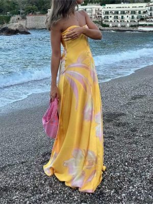 Backless Halter Digital Print A-Line Dress