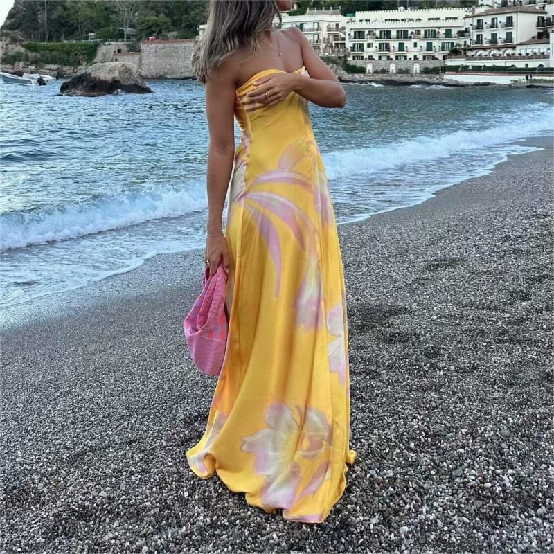 Backless Halter Digital Print A-Line Dress