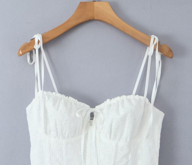 Embroidered Corset Strap Dress with Ruffle Trim - Image 2