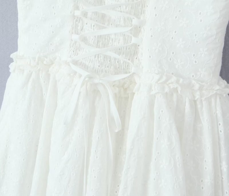 Embroidered Corset Strap Dress with Ruffle Trim - Image 4