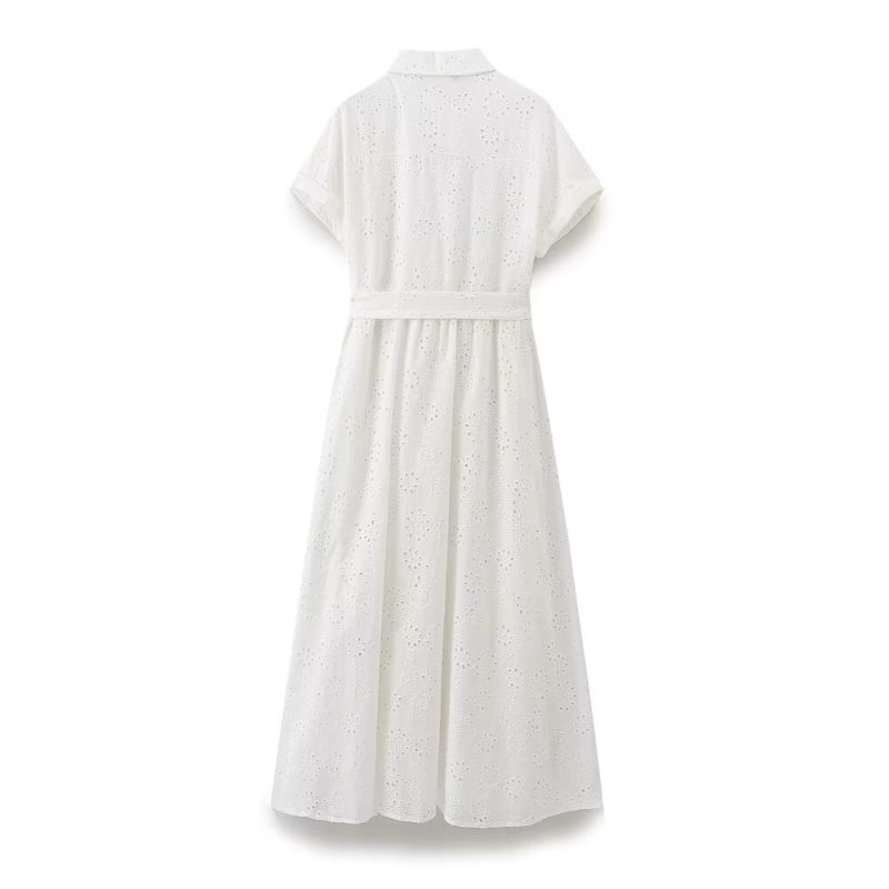 Embroidered Hollow-Out Pleated Long Dress Women - Image 2