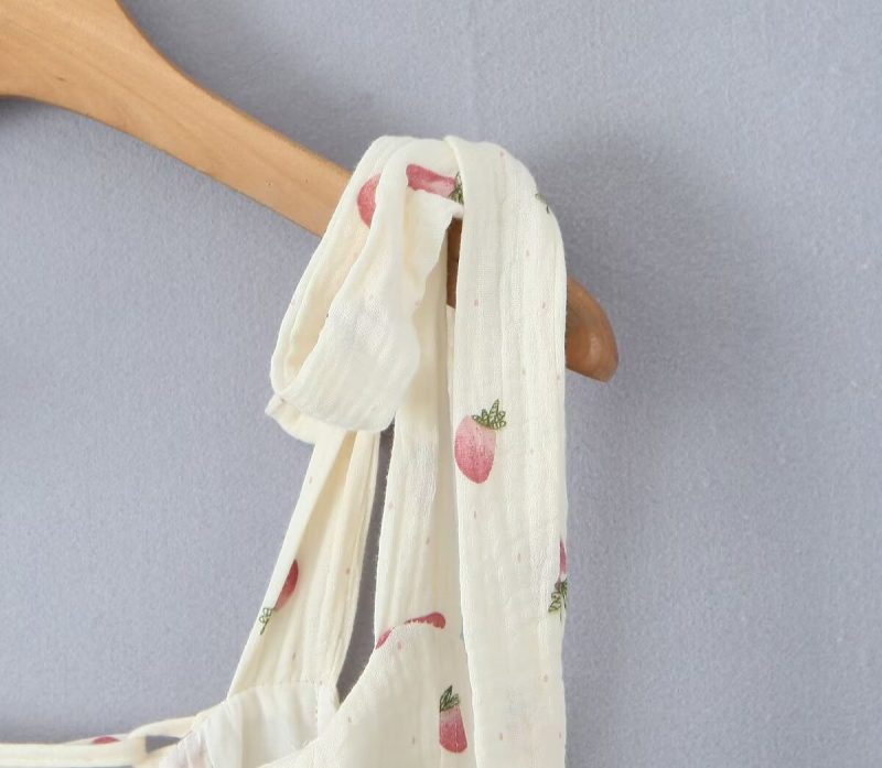 French Strawberry Print Cinched A-Line Dress - Image 4