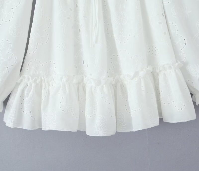 French Embroidered Off-Shoulder Lace-Up Dress - Image 3