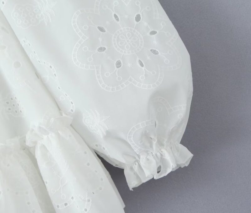 French Embroidered Off-Shoulder Lace-Up Dress - Image 4