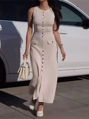 Elegant Summer Sleeveless Slim Knit Dress