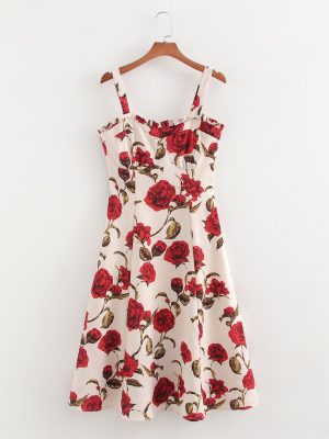 French Floral Strap Maxi Dress for Summer