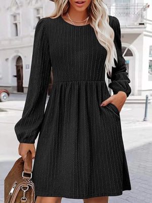 Knitted A-Line Sweater Dress with Pockets