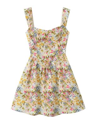 Heart Neck Floral Dress – Slimming Suspenders Style