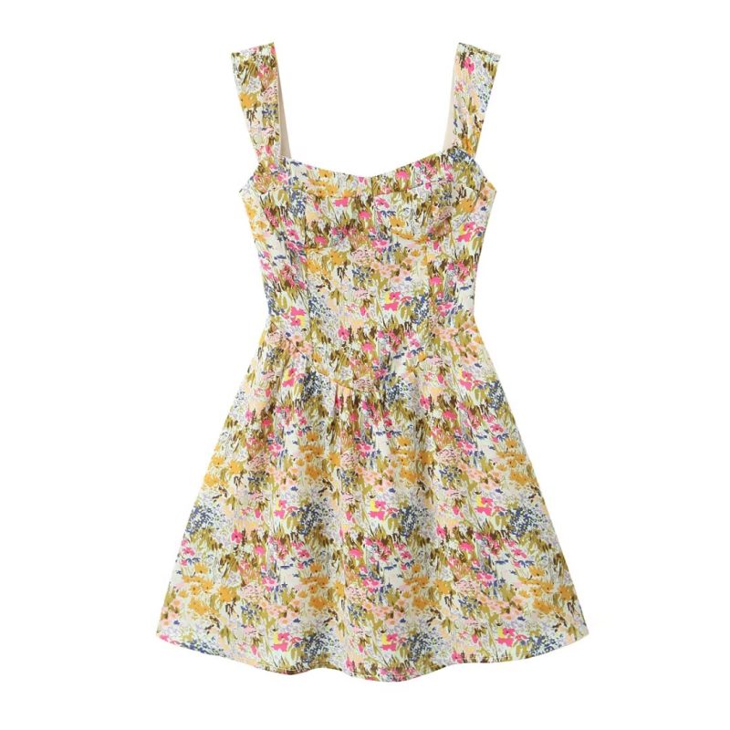 Heart Neck Floral Dress – Slimming Suspenders Style