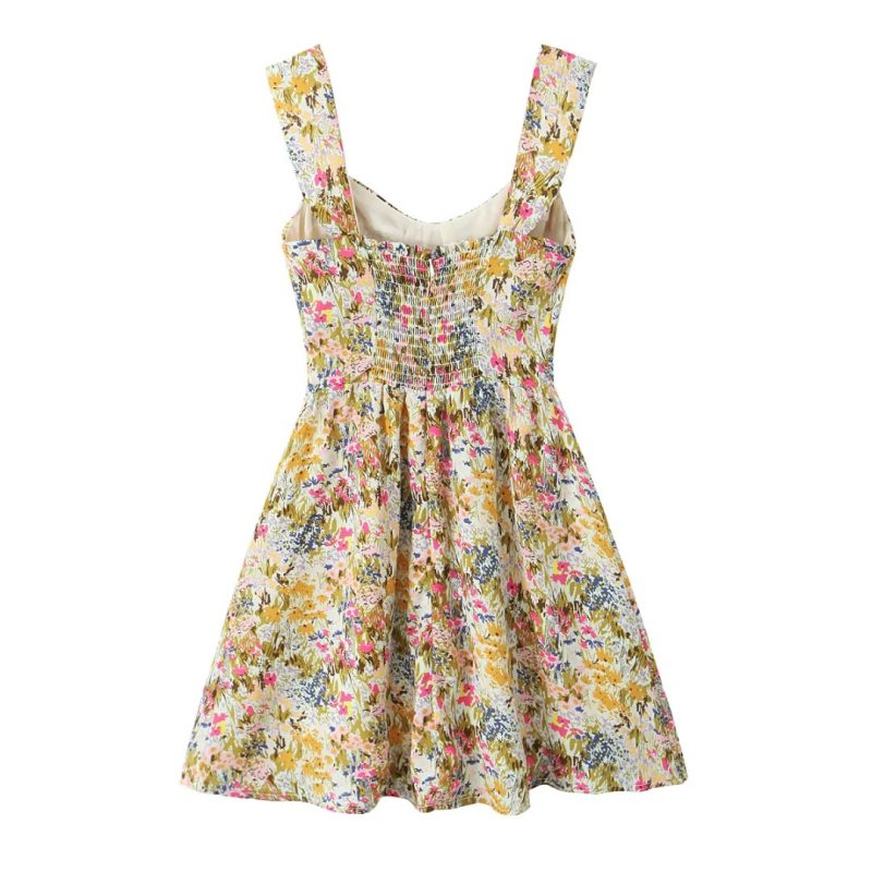Heart Neck Floral Dress – Slimming Suspenders Style - Image 2
