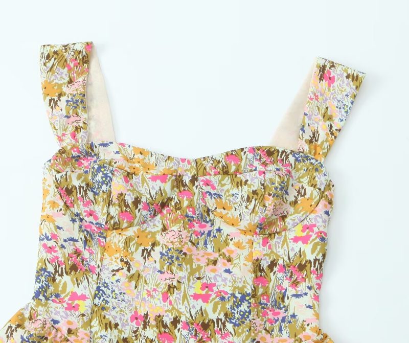 Heart Neck Floral Dress – Slimming Suspenders Style - Image 3