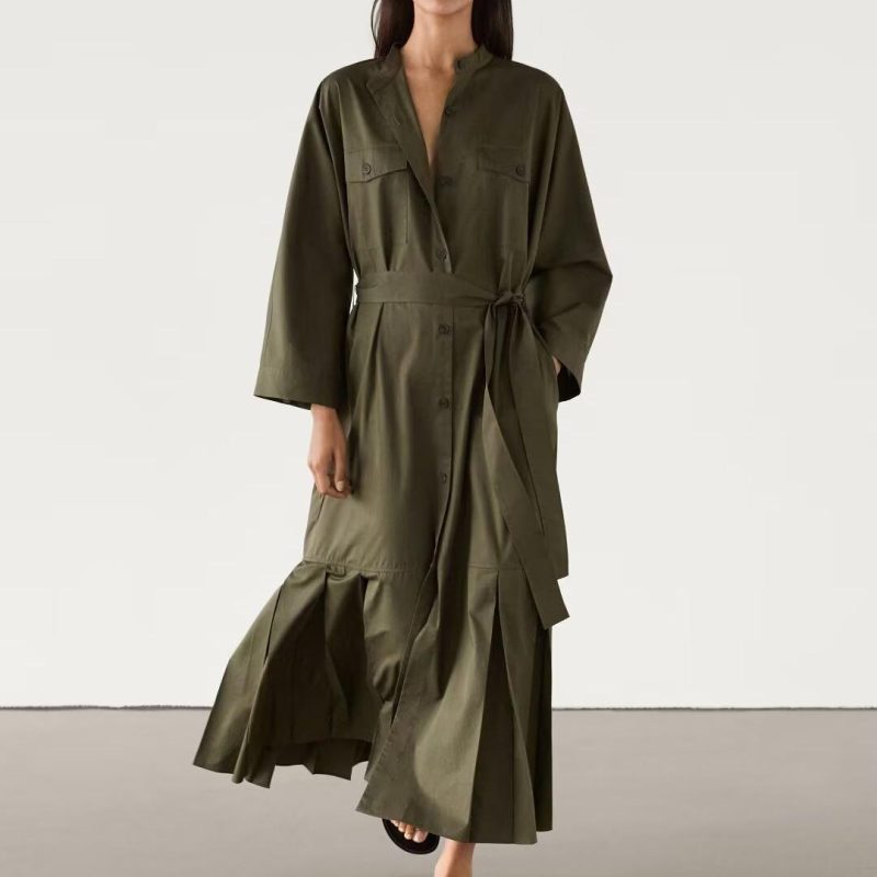 Women's Fashion Pleated Shirt Dress for Autumn