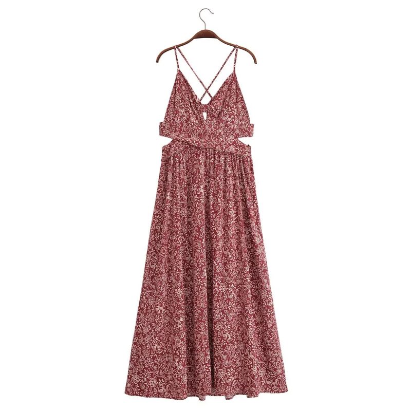 Stylish Printed Midi Dress with Open Design - Image 2