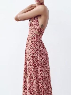 Stylish Printed Midi Dress with Open Design