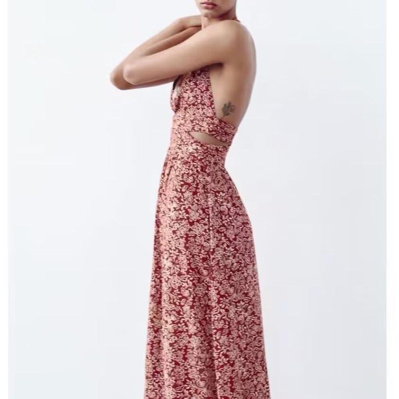 Stylish Printed Midi Dress with Open Design