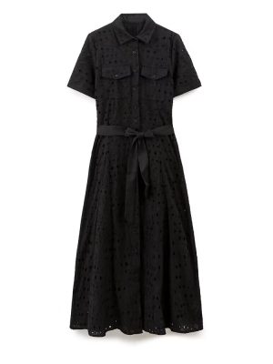 Embroidered Hollow-Out Shirt Dress with Cutouts