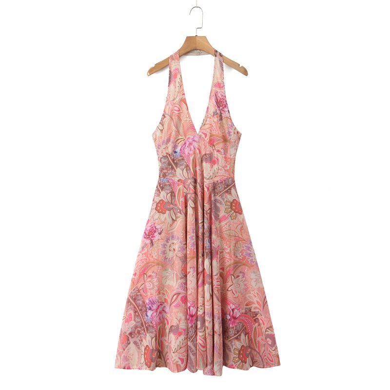 Paisley Halter Backless Slim Fit Autumn Dress - Image 2