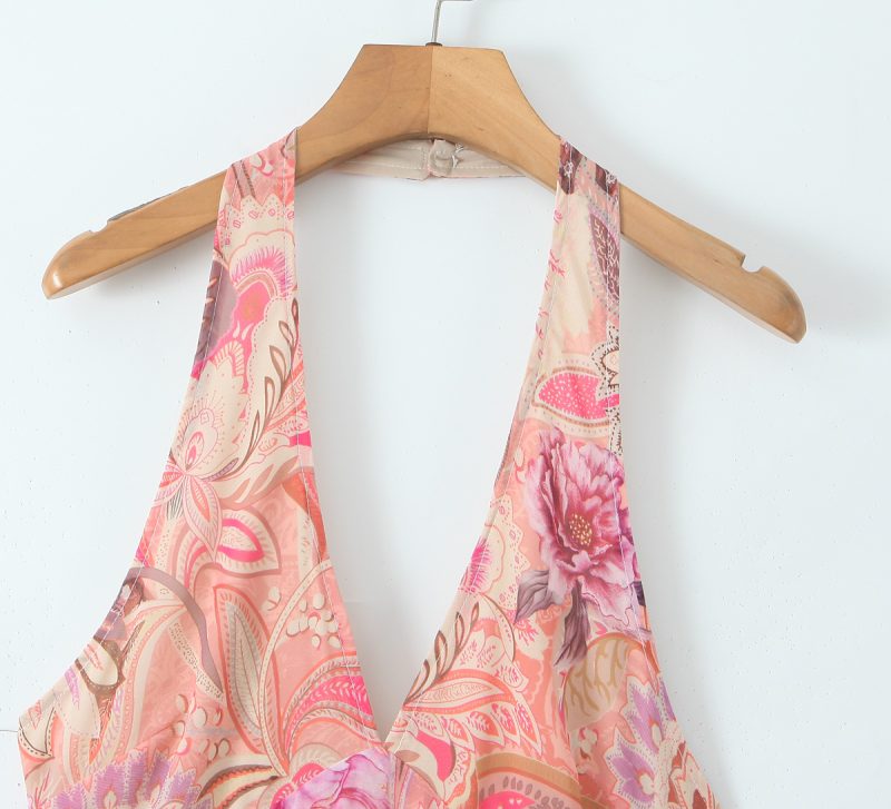 Paisley Halter Backless Slim Fit Autumn Dress - Image 3