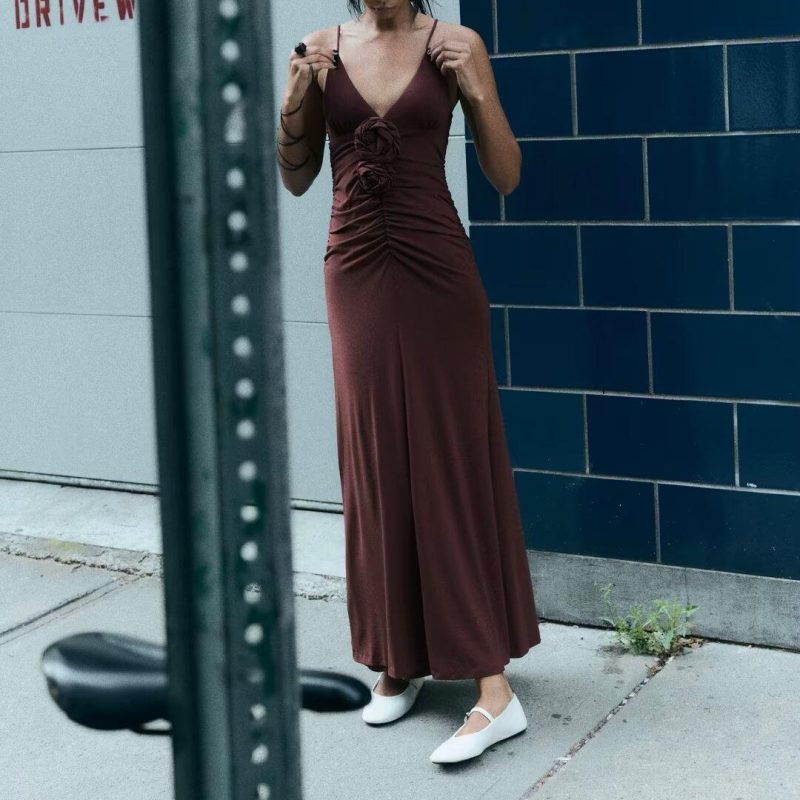 Vintage-Inspired Floral V-Neck Dress Women