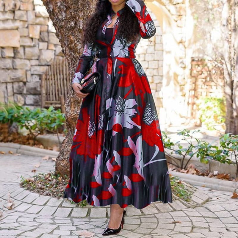 Digital Print Stretch Fabric A-Line Dress