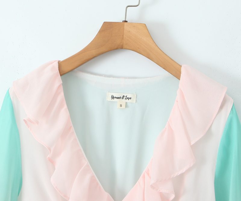 Rainbow Tie Waist Long Sleeve Vacation Dress - Image 4