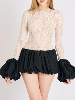 Slim Lace Stitching Puffy Autumn Petti Dress