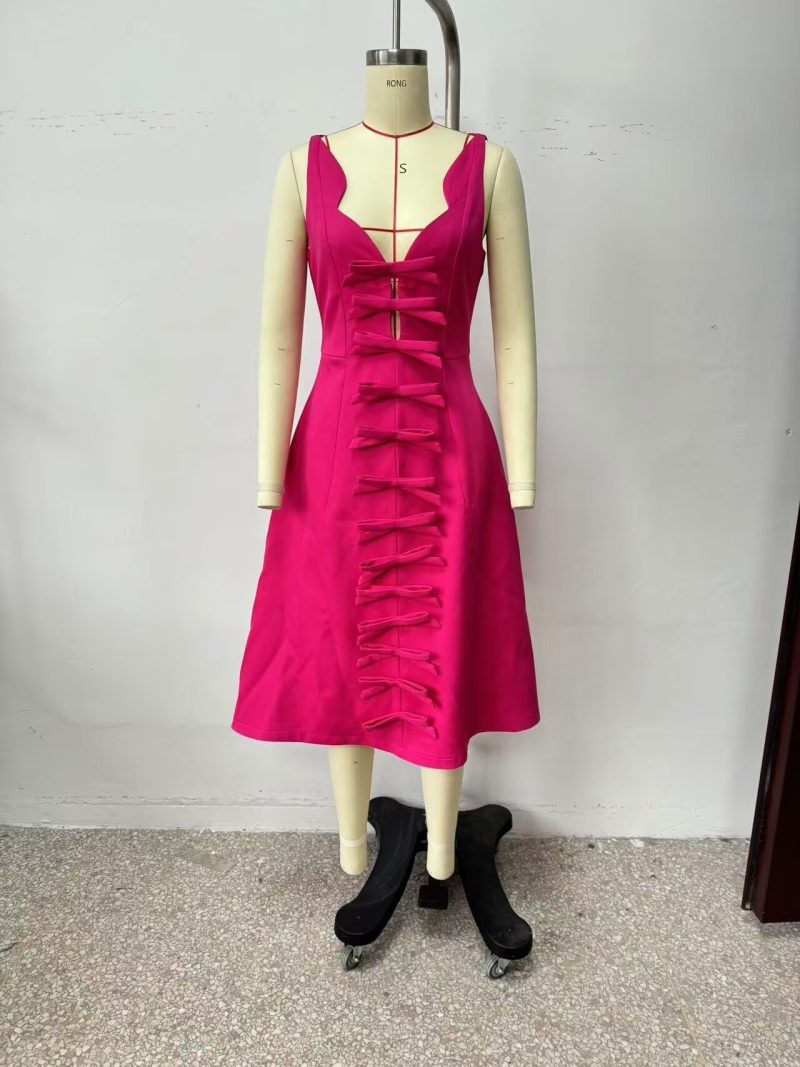 Thin Winter Dress with Decorative Bowknot Women - Image 2